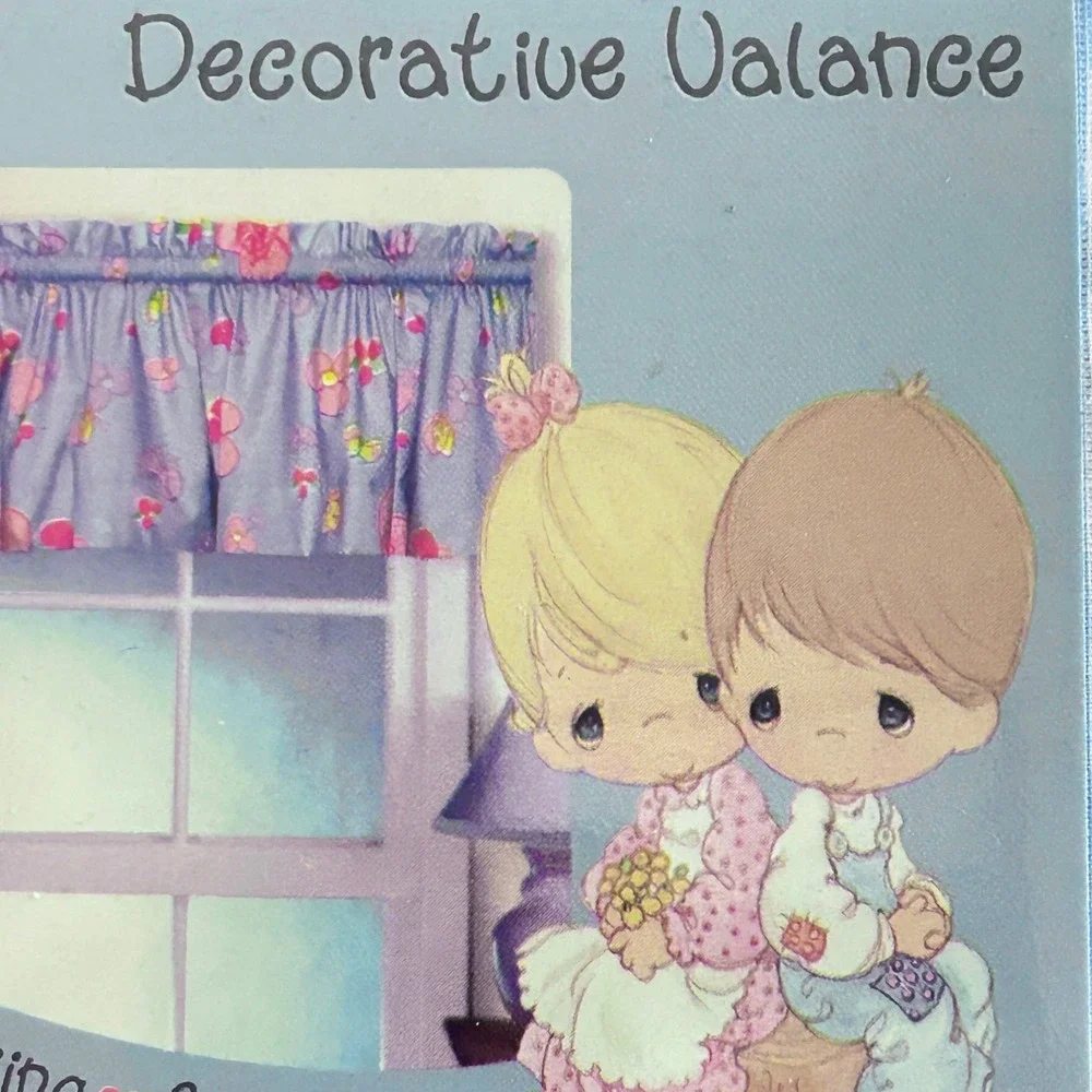 Vintage Precious Moments Decorative Valance Kid Nursery Cotton 84x15 Blue Floral